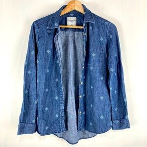 American Eagle Stitch Chambray Full Button Up Down Shirt Top‎ Flannel Size Small